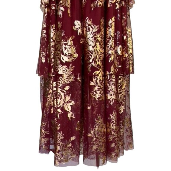 Jewel Badgley Mischka Tiered Metallic Tulle Midi Dress - Picture 5 of 13